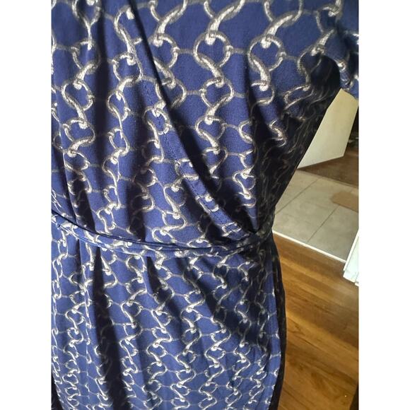 Michael Michael Kors Blue Chain Print Wrap Dress – Short Sleeve Belted – Size PL - Picture 6 of 7